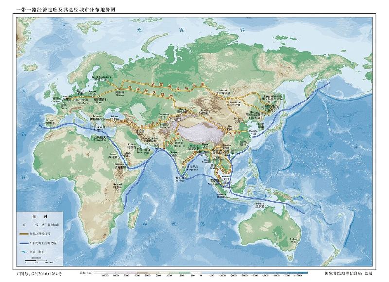 Carte topographique-Belt and Road Initiative-Nouvelles routes de la soie