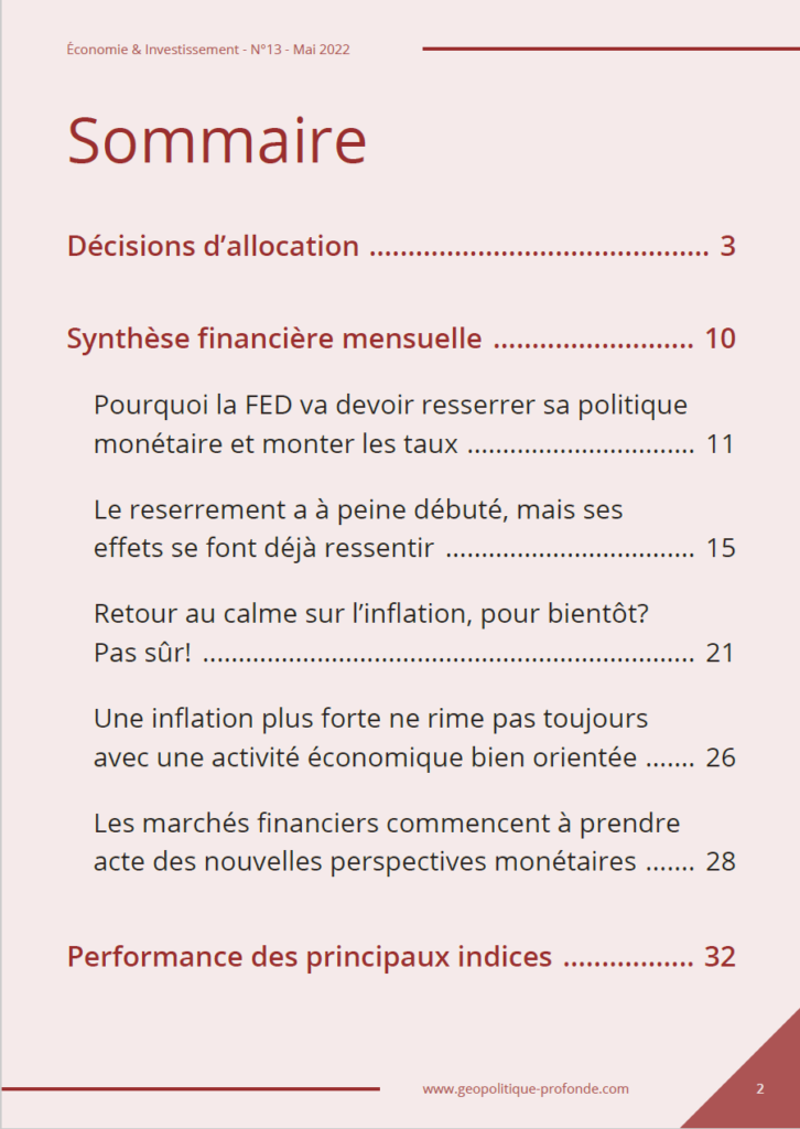 Sommaire économie et investissement en mai 2022