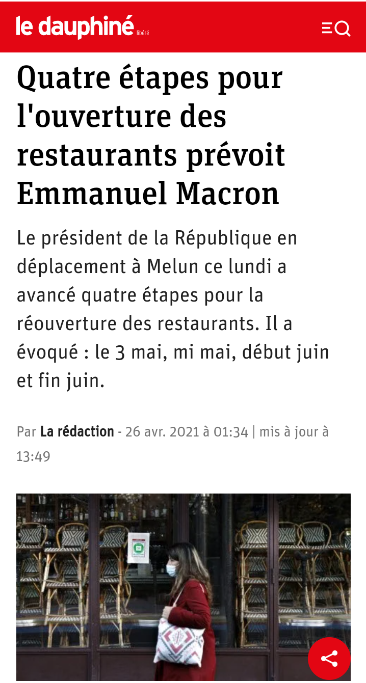 Emmanuel Macron ouvrira les restaurants en quatre étapes