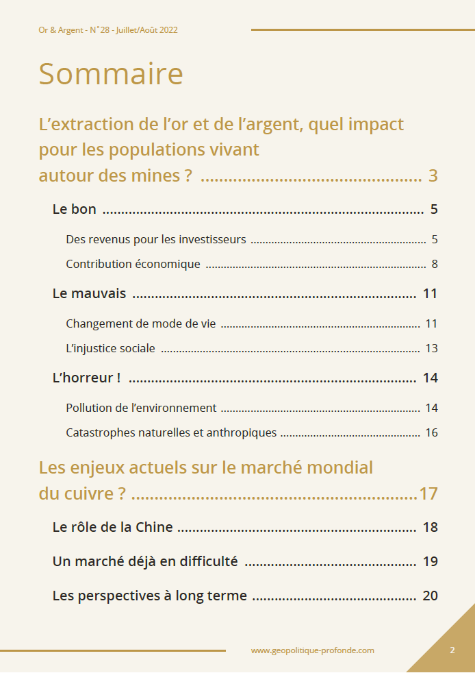 Sommaire revue Or & Argent été 2022 