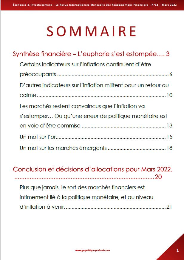 Sommaire revue Economie & Investissement mars 2022