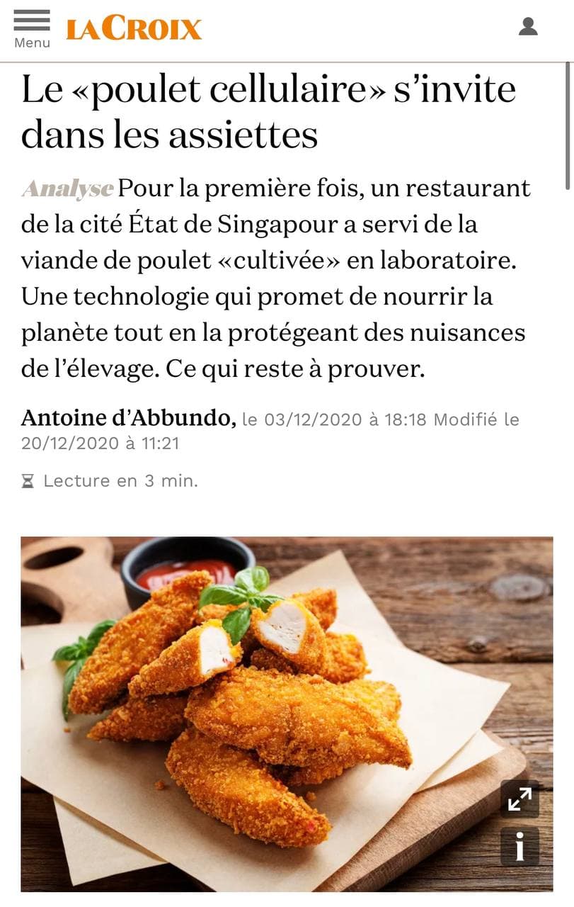 Le poulet cellulaire dans vos assiettes