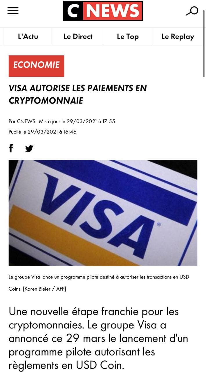 Visa accepte les cryptomonnaies