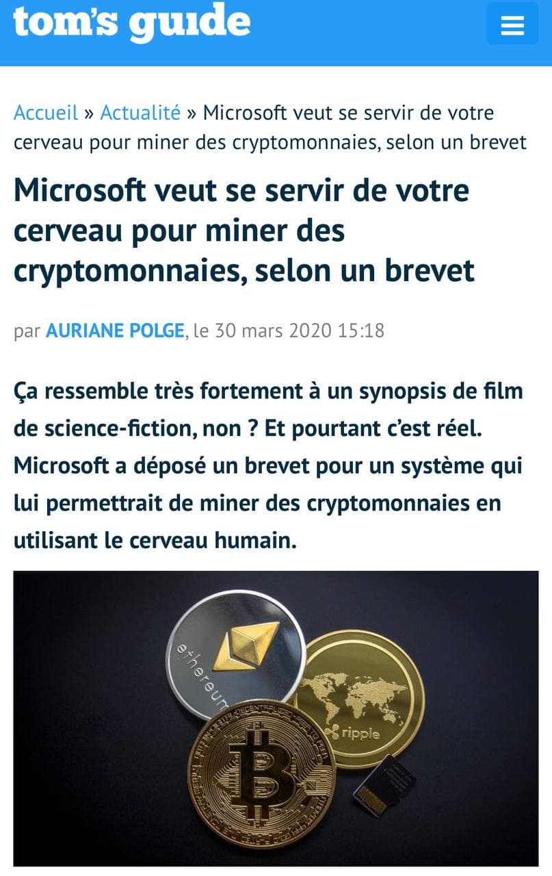 Microsoft mine les cryptomonnaies avec le cerveau humain