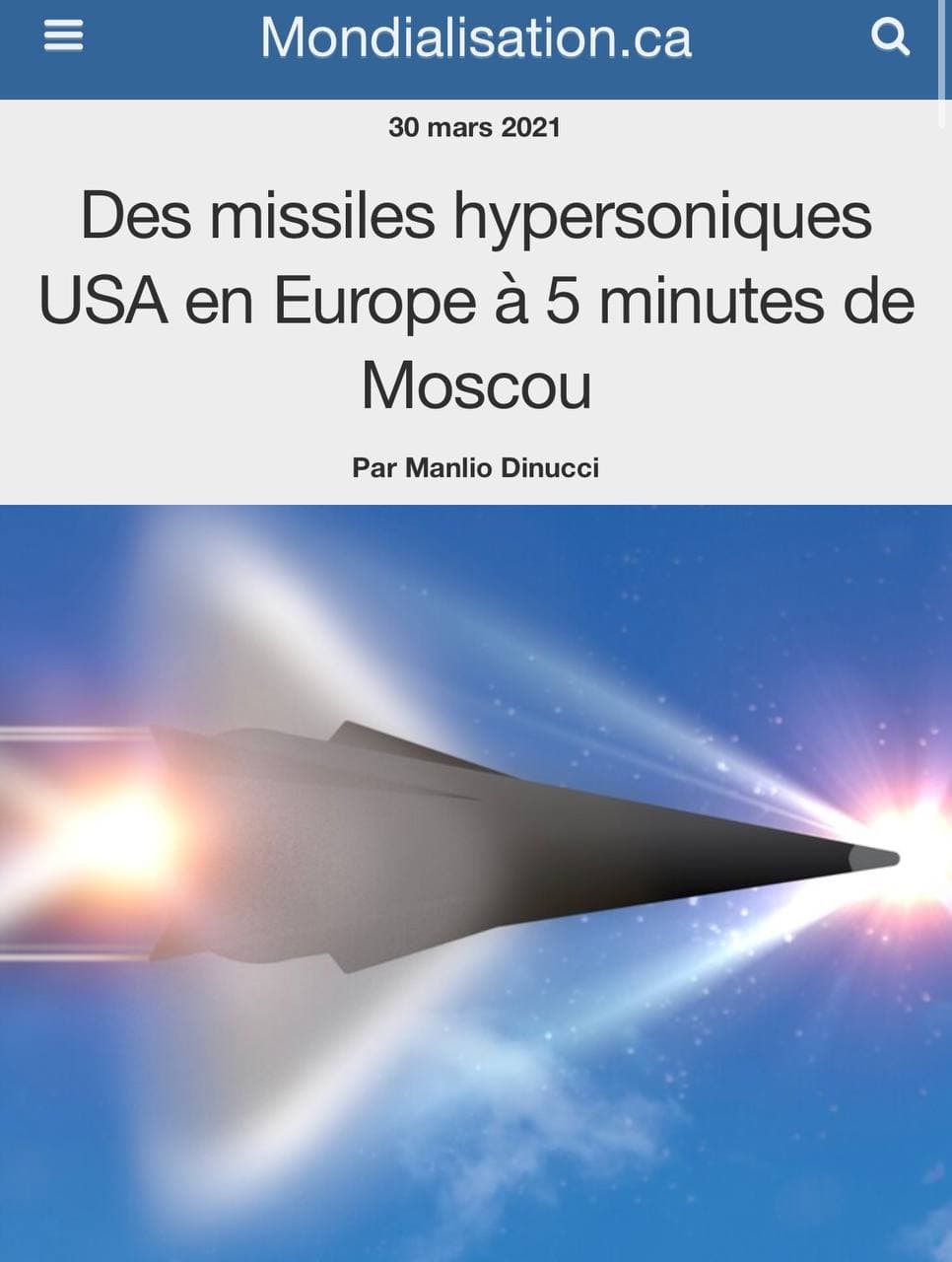 Les missiles hypersoniques des Etats-Unis face à la menace russe