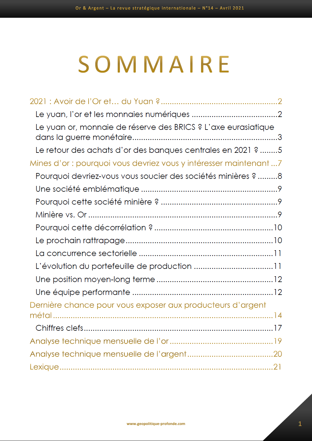 Revue Or et Argent mensuelle avril 2021 Franck Pengam