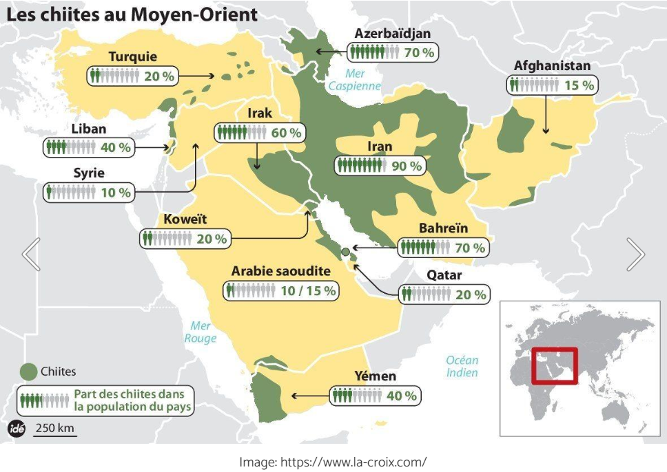 Carte des chiites au Moyen-Orient