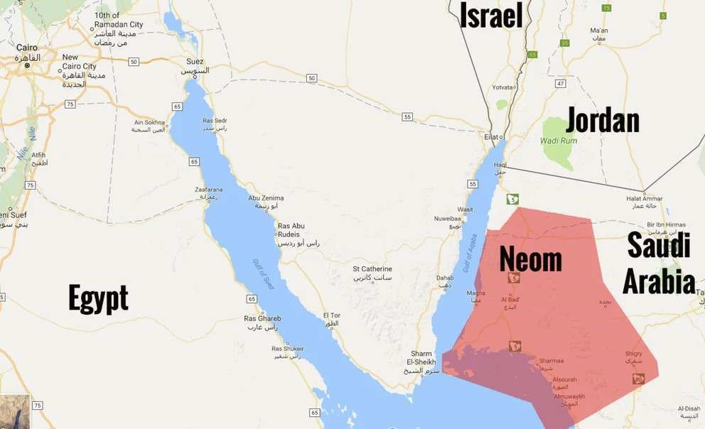 Carte du projet NEOM de l'Arabie Saoudite